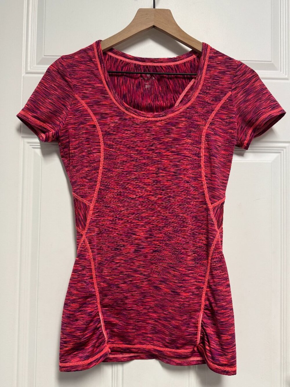 Athleta Pink Space Dye Short Sleeve Zip Pocket Top, XXS